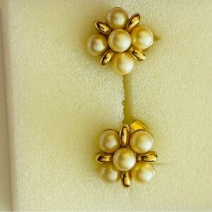 Trifari Gold-Tone Pearl Cluster Earrings